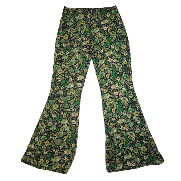 Zara Green Floral Print Flowy Flare Pants Size Large - Picture 1 of 4